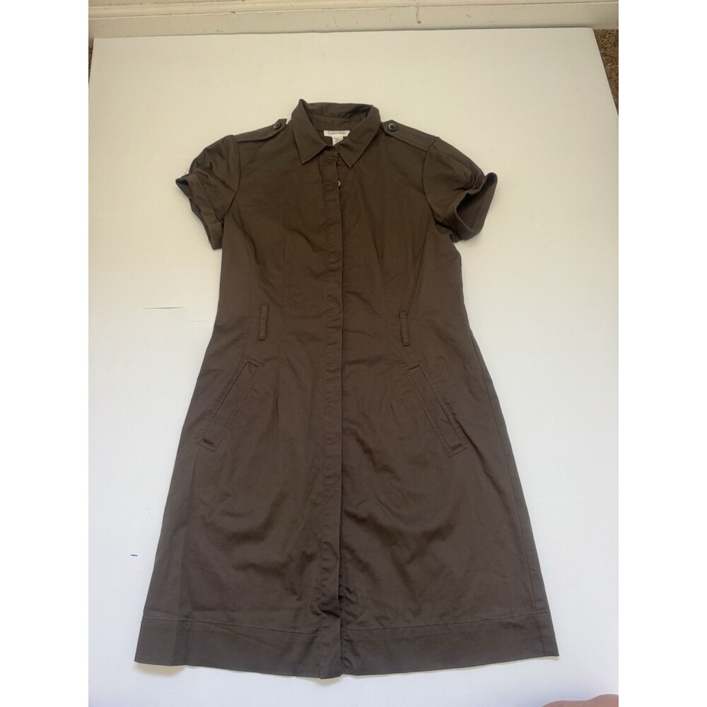 Calvin Klein Women’s Brown Shirt Dress Size 6 Short Sleeve Button Front